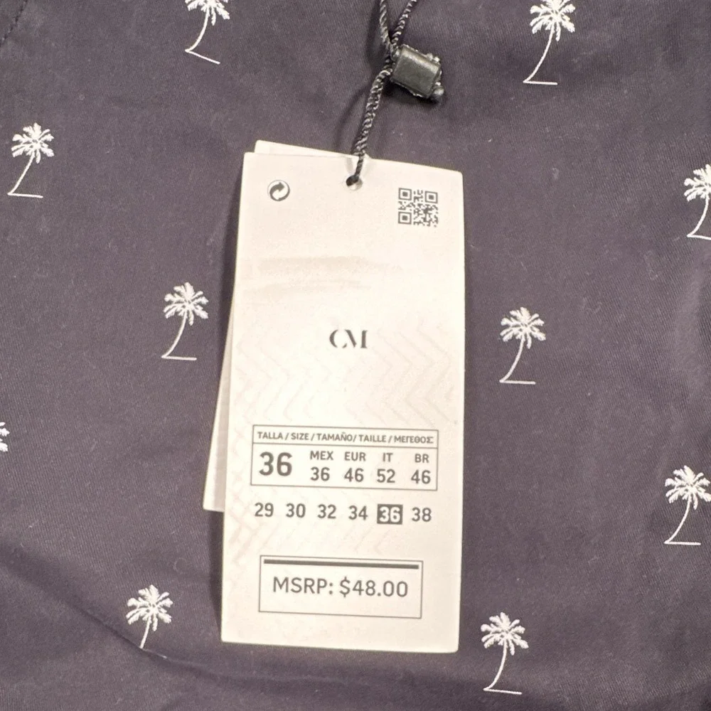 Cactus Man Ricky Singh Navy Palm Tree Print Stretch Chino Shorts Pockets
